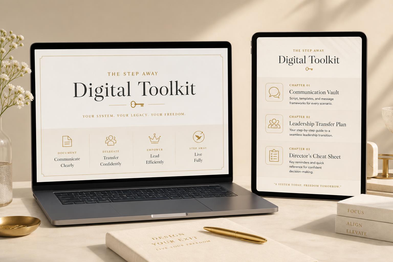 The Step Away Digital Toolkit displayed on a laptop and iPad